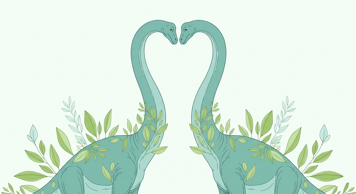 Two Dinosaurs Forming a Heart Wall Mural