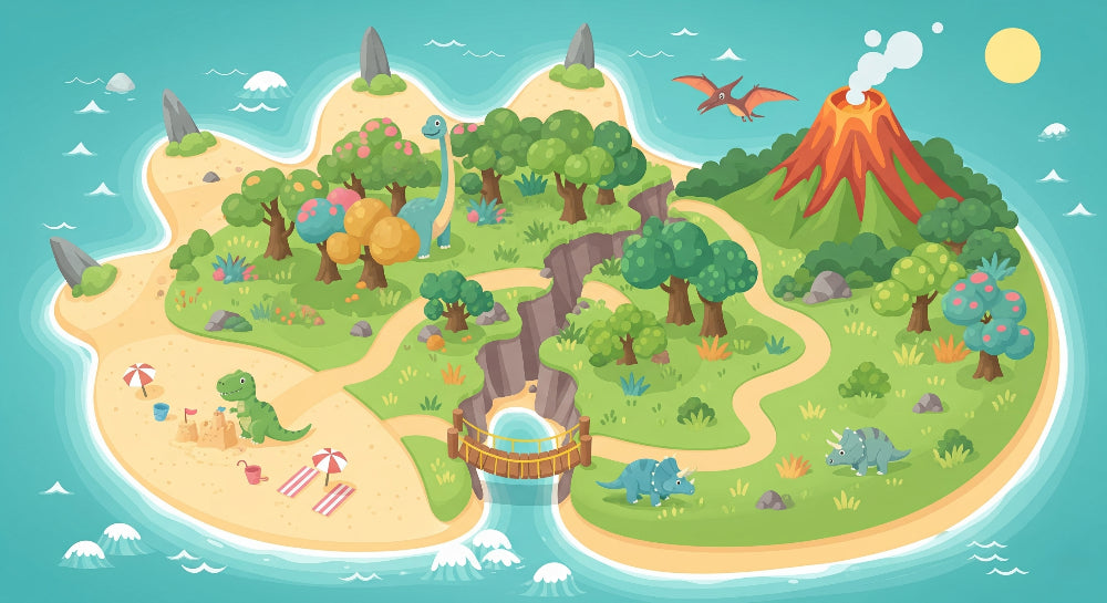 Detailed dinosaur island tropical adventure mural wallpaper design pattern by Kids-Mundo