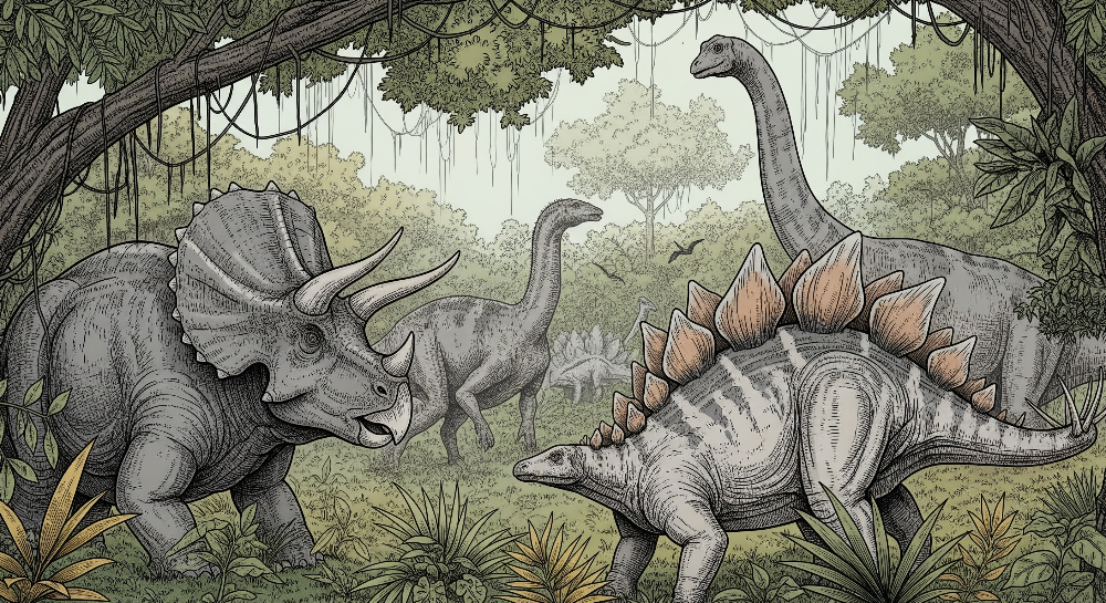 Dinosaurs in a Prehistoric Jungle Wall Mural