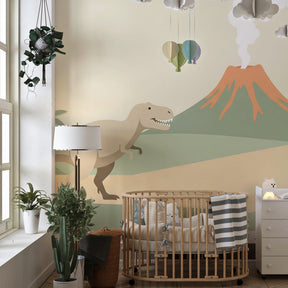 Jurassic adventure mural wallpaper transforming kids bedroom into prehistoric world