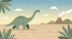 Detailed dinosaur and volcano mural wallpaper design pattern with tropical foliage by Kids-Mundo