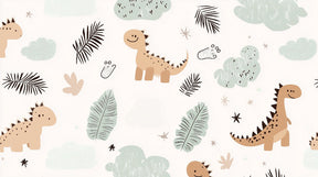 Detailed cute dinosaur mural wallpaper design pattern with jungle elements by Kids-Mundo