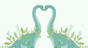 Complete diplodocus dinosaur mural wallpaper design pattern with botanical elements by Kids-Mundo