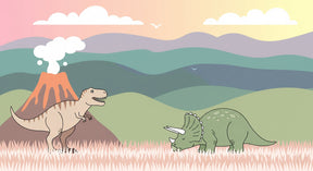 Detailed dinosaur mural wallpaper design pattern featuring T-Rex and Triceratops by Kids-Mundo