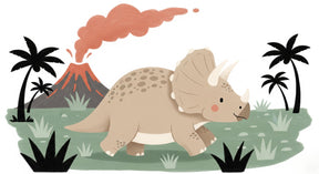 Detailed triceratops dinosaur mural wallpaper design pattern with prehistoric jungle by Kids-Mundo