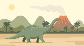 Detailed dinosaur mural wallpaper design pattern showing brontosaurus and volcanic landscape by Kids-Mundo