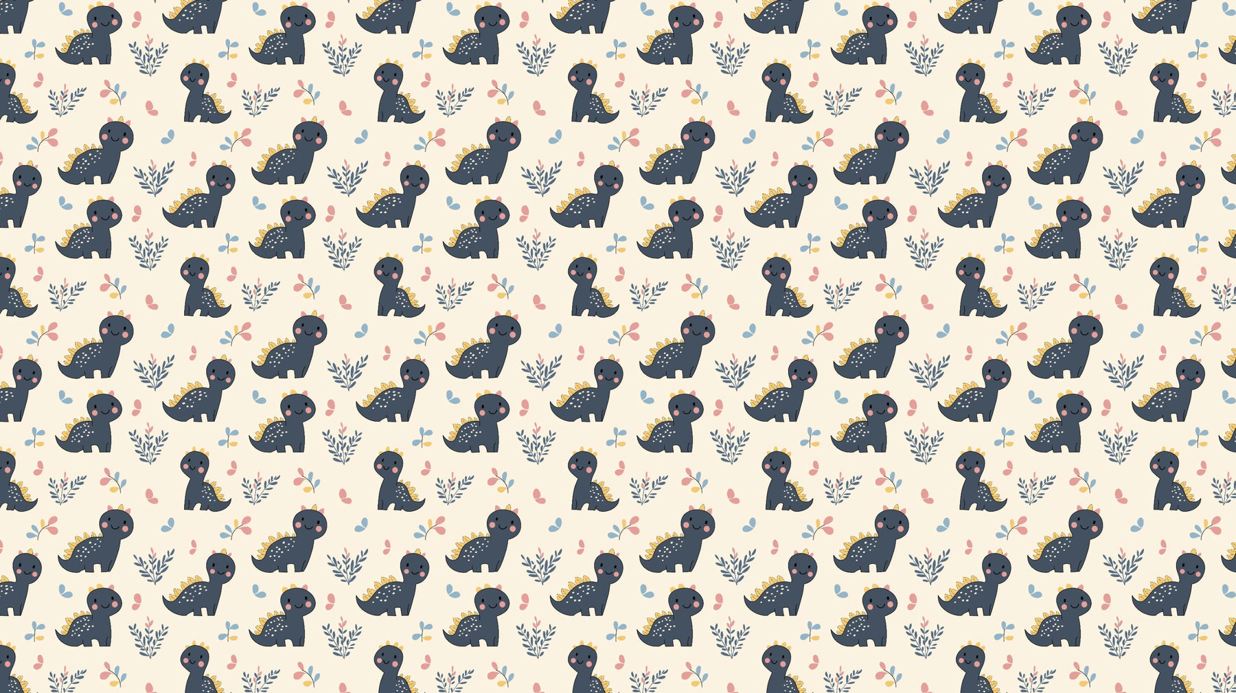 Detailed baby dinosaur and foliage mural wallpaper design pattern with golden accents by Kids-Mundo