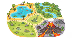 Detailed prehistoric island dinosaur mural wallpaper design pattern with four zones by Kids-Mundo