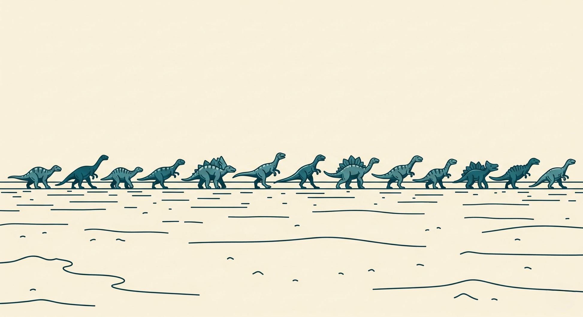 Detailed dinosaur parade mural wallpaper design pattern showing brontosaurus and stegosaurus by Kids-Mundo