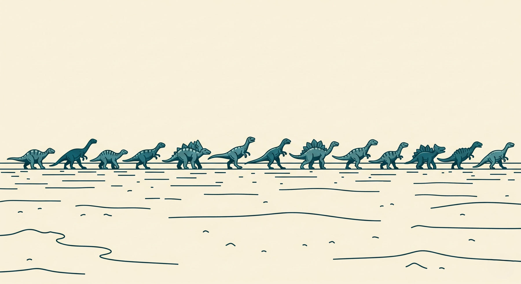 Detailed dinosaur parade mural wallpaper design pattern showing brontosaurus and stegosaurus by Kids-Mundo