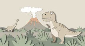 Detailed dinosaur mural wallpaper design pattern with T-Rex and Diplodocus by Kids-Mundo
