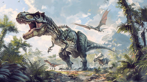 Detailed T-Rex prehistoric jungle dinosaur mural wallpaper design pattern by Kids-Mundo