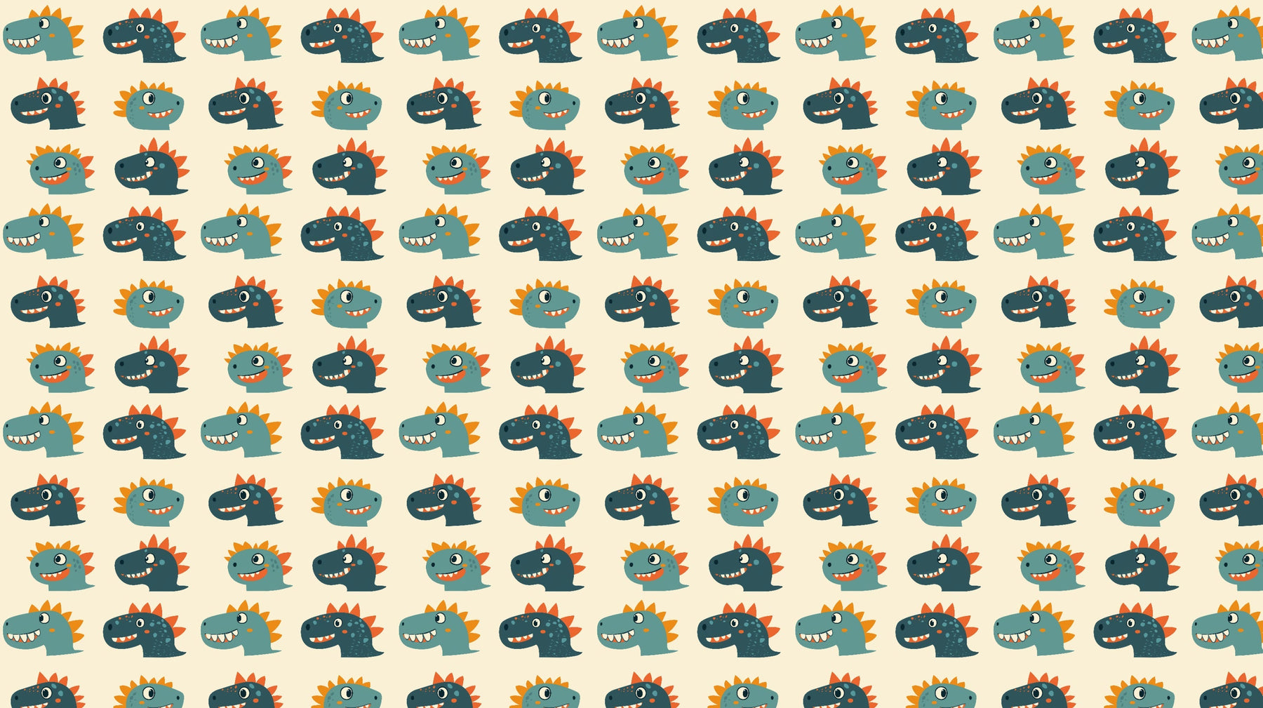 Detailed colorful dinosaur mural wallpaper design pattern with friendly prehistoric animal faces by Kids-Mundo