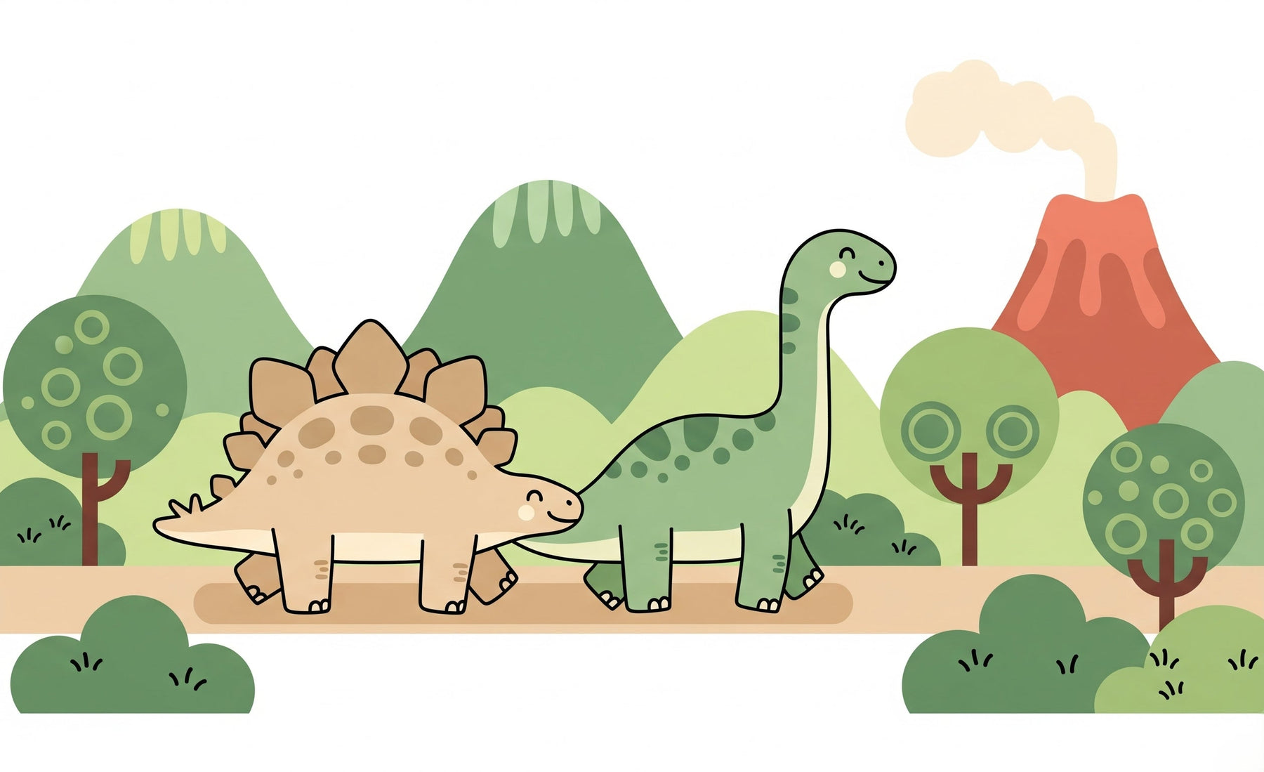 Detailed prehistoric dinosaur mural wallpaper design pattern featuring stegosaurus and brontosaurus by Kids-Mundo