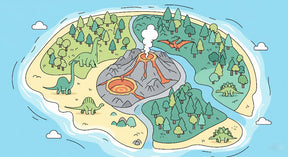 Detailed prehistoric dinosaur mural wallpaper design pattern with volcano by Kids-Mundo
