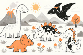 Detailed dinosaur mural wallpaper design pattern showing friendly prehistoric creatures by Kids-Mundo
