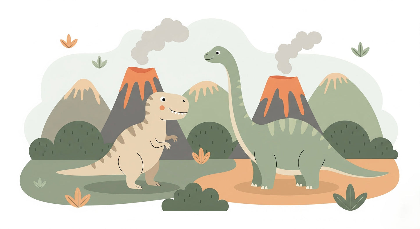 Detailed dinosaur and volcanic landscape mural wallpaper design pattern by Kids-Mundo