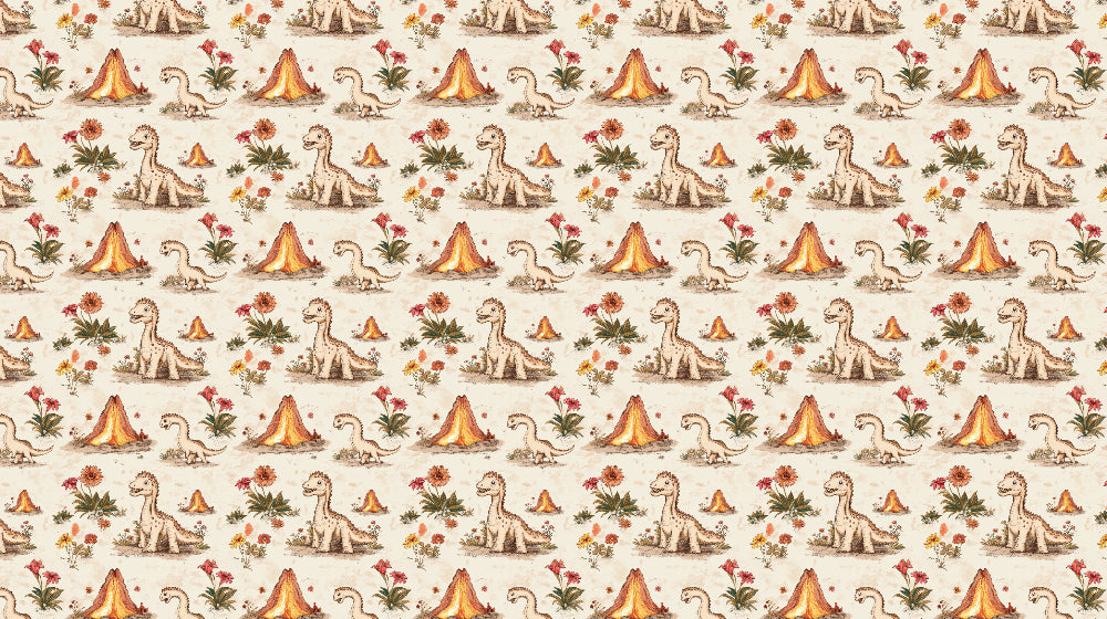 Detailed dinosaur mural wallpaper design pattern with colorful prehistoric motifs by Kids-Mundo