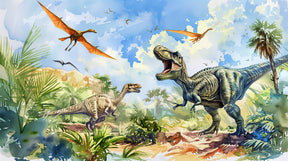 Detailed prehistoric jungle dinosaur mural wallpaper design pattern by Kids-Mundo