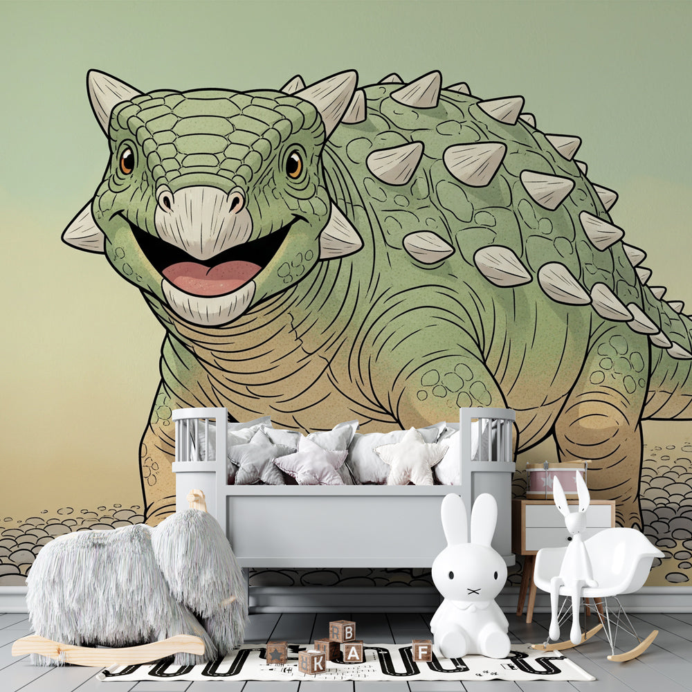 Friendly dinosaur wallpaper with earthy tones for peaceful nursery decor by Kids-Mundo