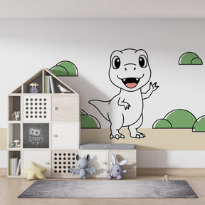 Adorable dino mural wallpaper transforming children's playroom into prehistoric adventure space