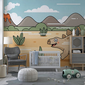 Stegosaurus wall mural transforming children's playroom into prehistoric adventure space