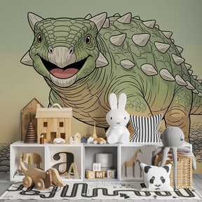 Prehistoric dinosaur mural wallpaper inspiring imagination in children's playroom by Kids-Mundo