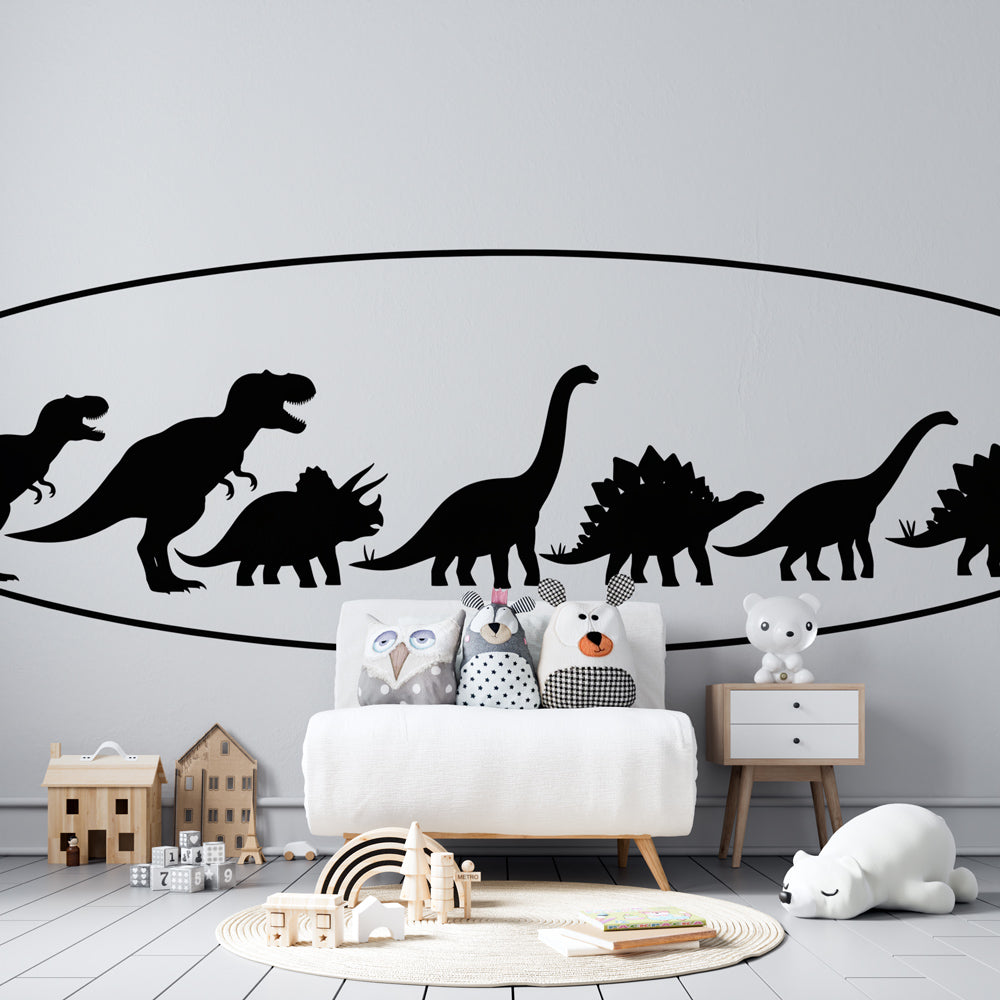 Prehistoric dinosaur wallpaper creating educational and fun playroom environment