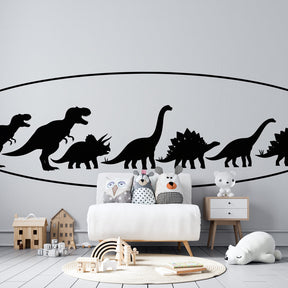 Prehistoric dinosaur wallpaper creating educational and fun playroom environment