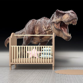 T-Rex mural wallpaper creating educational prehistoric playroom environment for children by Kids-Mundo