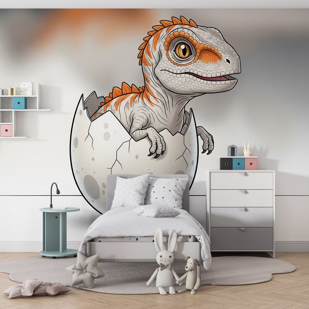 Hatching baby dinosaur wallpaper transforming kids playroom into adventure space