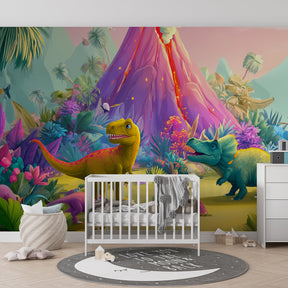 Educational dinosaur mural wallpaper transforming kids playroom into prehistoric adventure zone