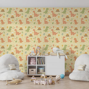 Prehistoric dinosaur mural wallpaper transforming toddler room into adventure playground