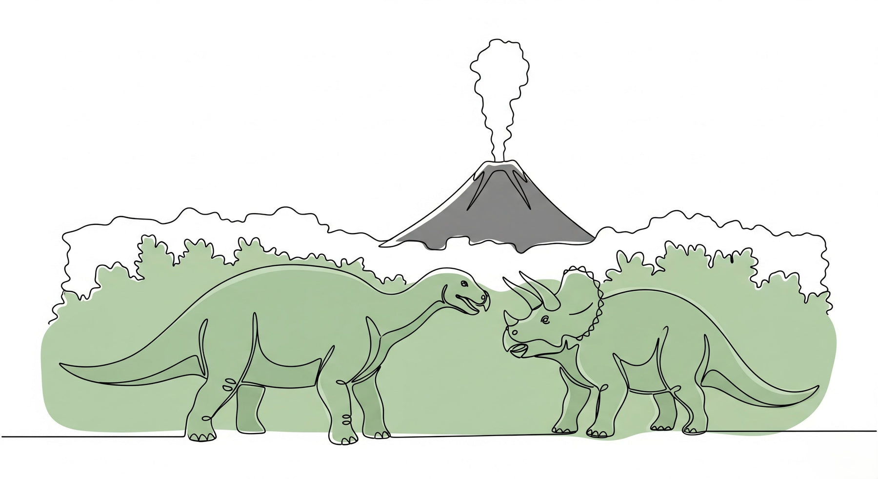 Detailed dinosaur volcano mural wallpaper design pattern with brontosaurus and triceratops by Kids-Mundo