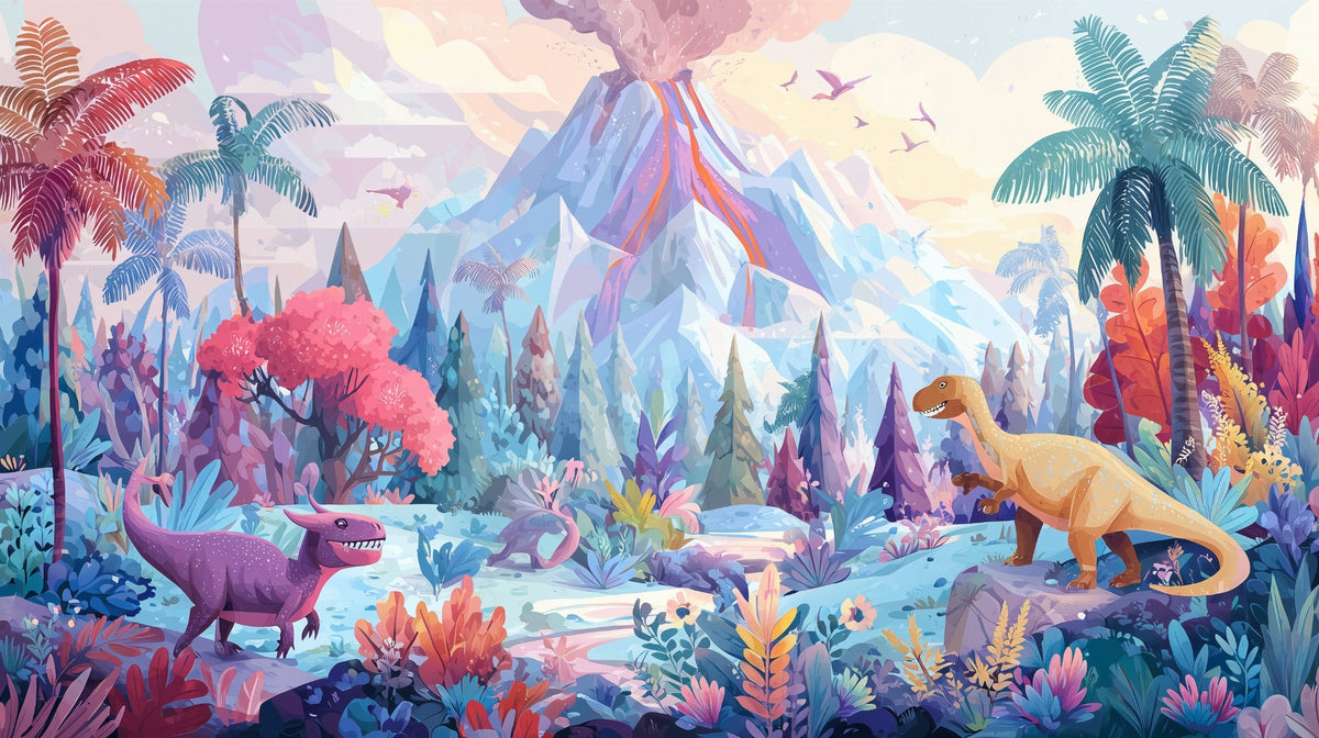 Dinosaur Valley with Erupting Volcano Wall Mural