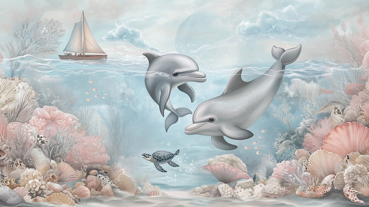 Dolphin Duo and Coral Shore Wall Mural