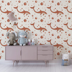 Marine dolphin wallpaper creating underwater adventure theme in kids bedroom