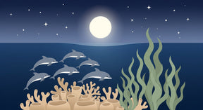 Detailed dolphin mural wallpaper design pattern showing underwater scene with moonlight by Kids-Mundo