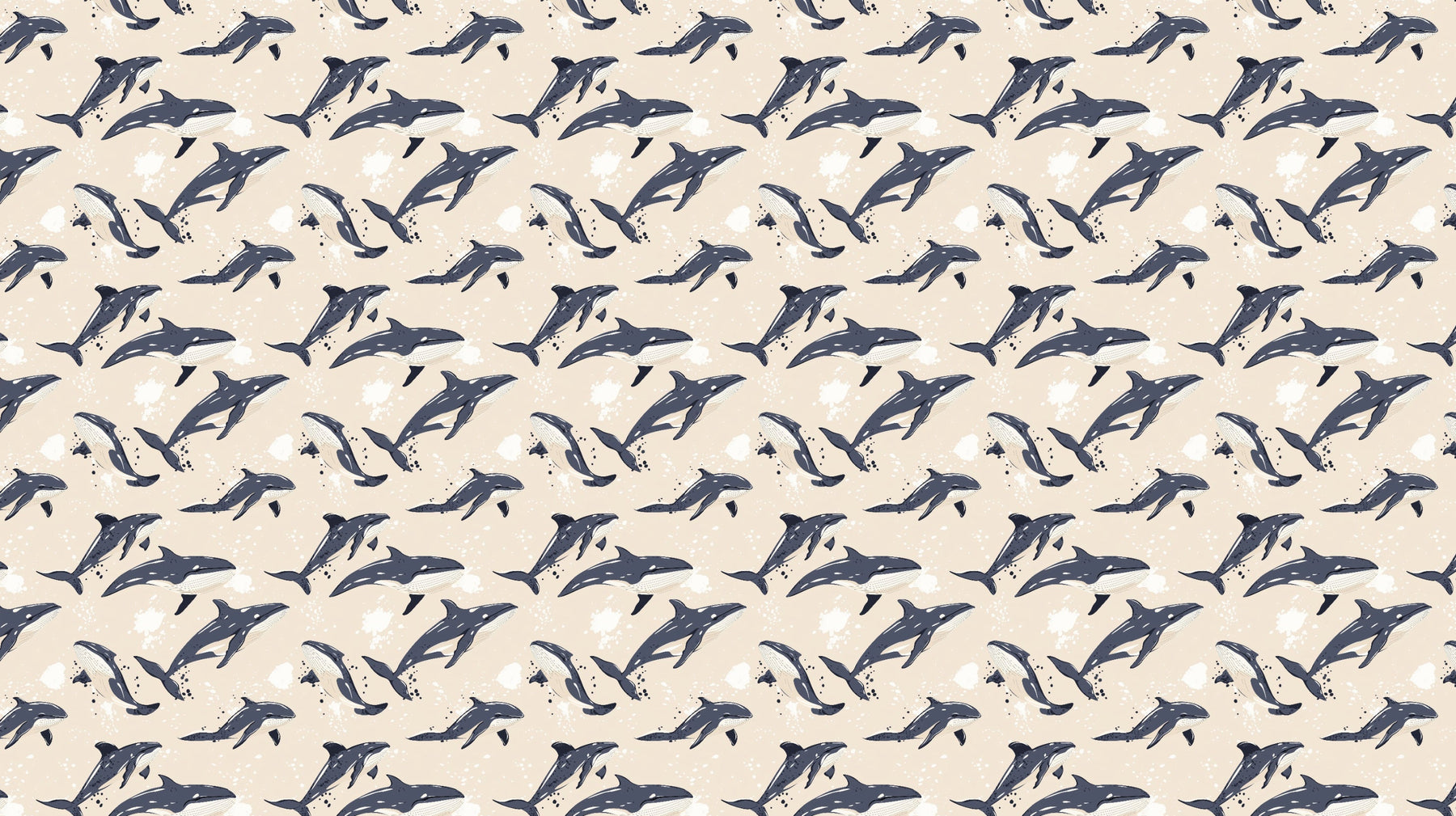 Detailed dolphin mural wallpaper design pattern showing playful sea creatures on beige by Kids-Mundo