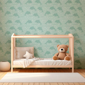 Ocean theme dolphin wallpaper transforming modern children's bedroom into underwater paradise