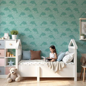 Dolphin mural wallpaper creating peaceful ocean-themed nursery decor by Kids-Mundo