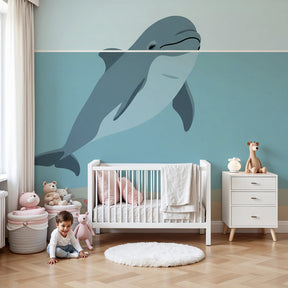 Dolphin mural wallpaper creating serene underwater nursery decor by Kids-Mundo