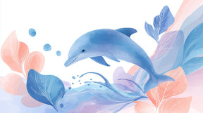 Detailed dolphin and aquatic plants mural wallpaper design pattern by Kids-Mundo