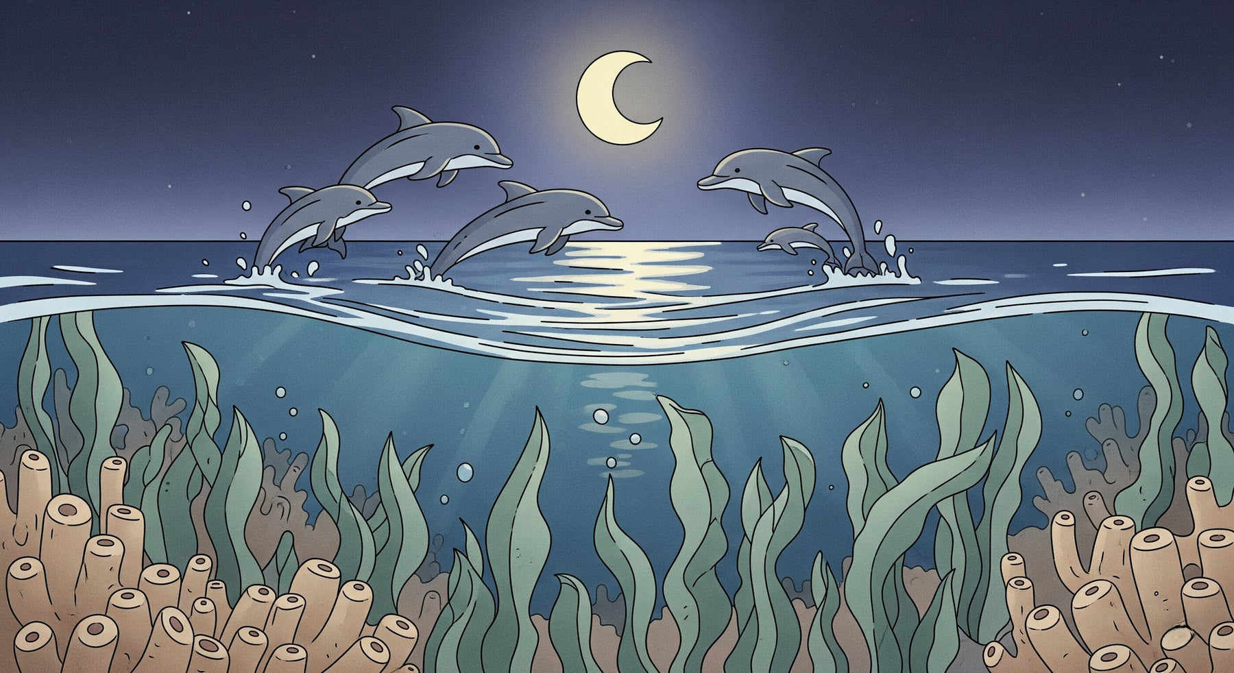 Detailed dolphin ocean mural wallpaper design pattern with marine life by Kids-Mundo