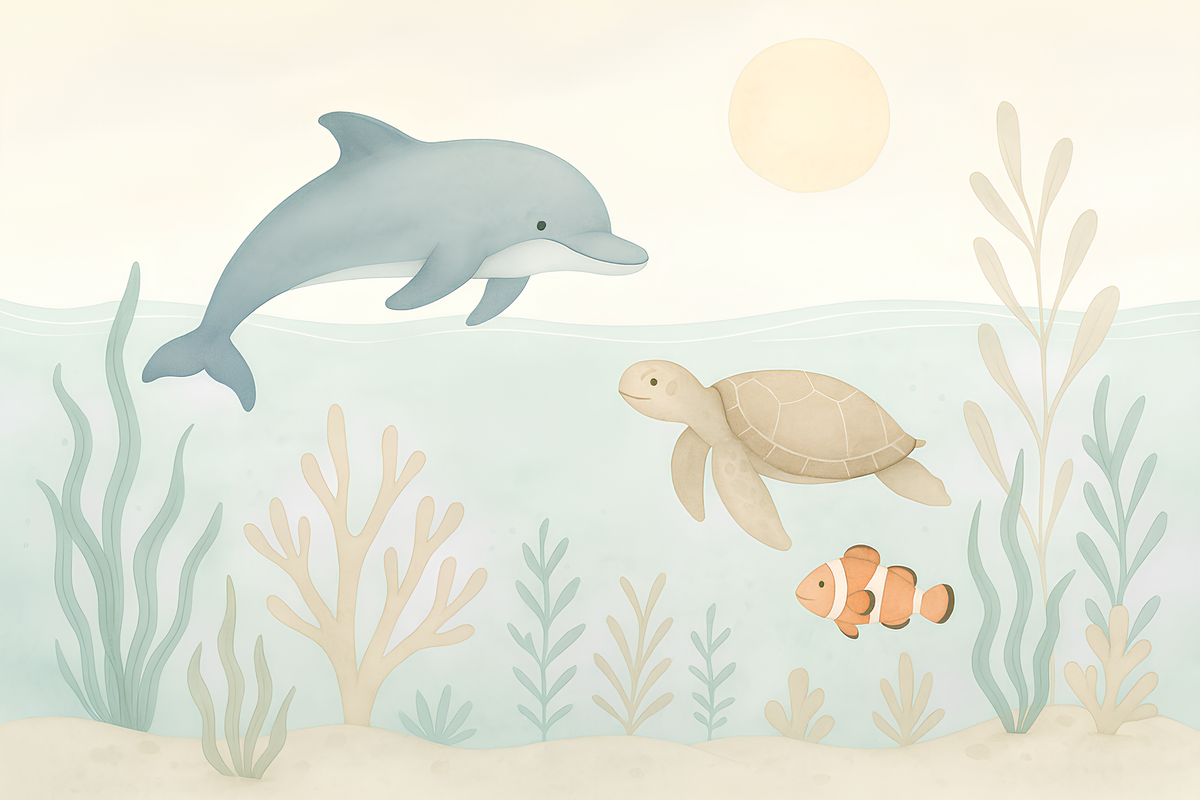 Leaping Dolphin and Sea Turtle Ocean Wall Mural