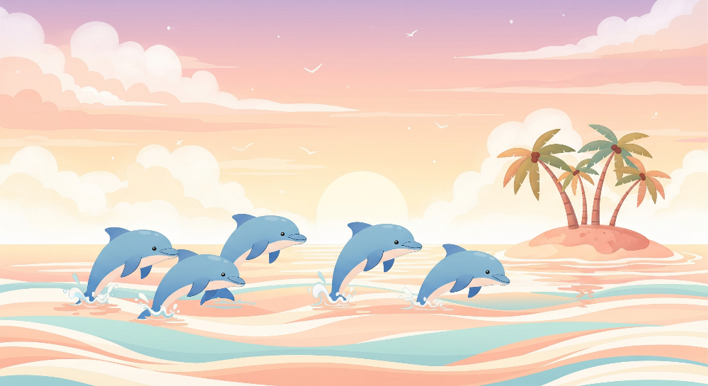 Leaping Dolphins Pastel Sunset Ocean Wall Mural