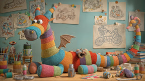 Detailed colorful dragon mural wallpaper design pattern with knitted wool textures by Kids-Mundo