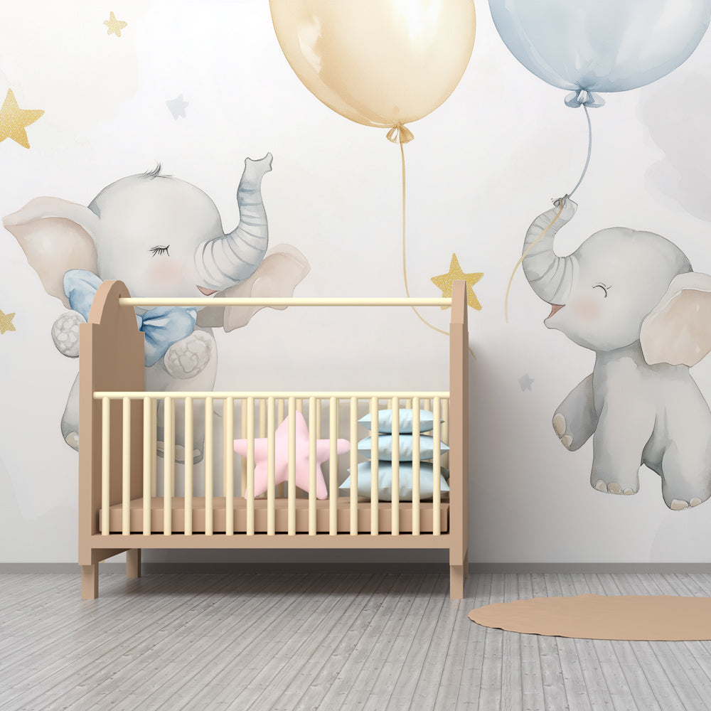 Star balloon elephant wallpaper transforming toddler room into whimsical sanctuary