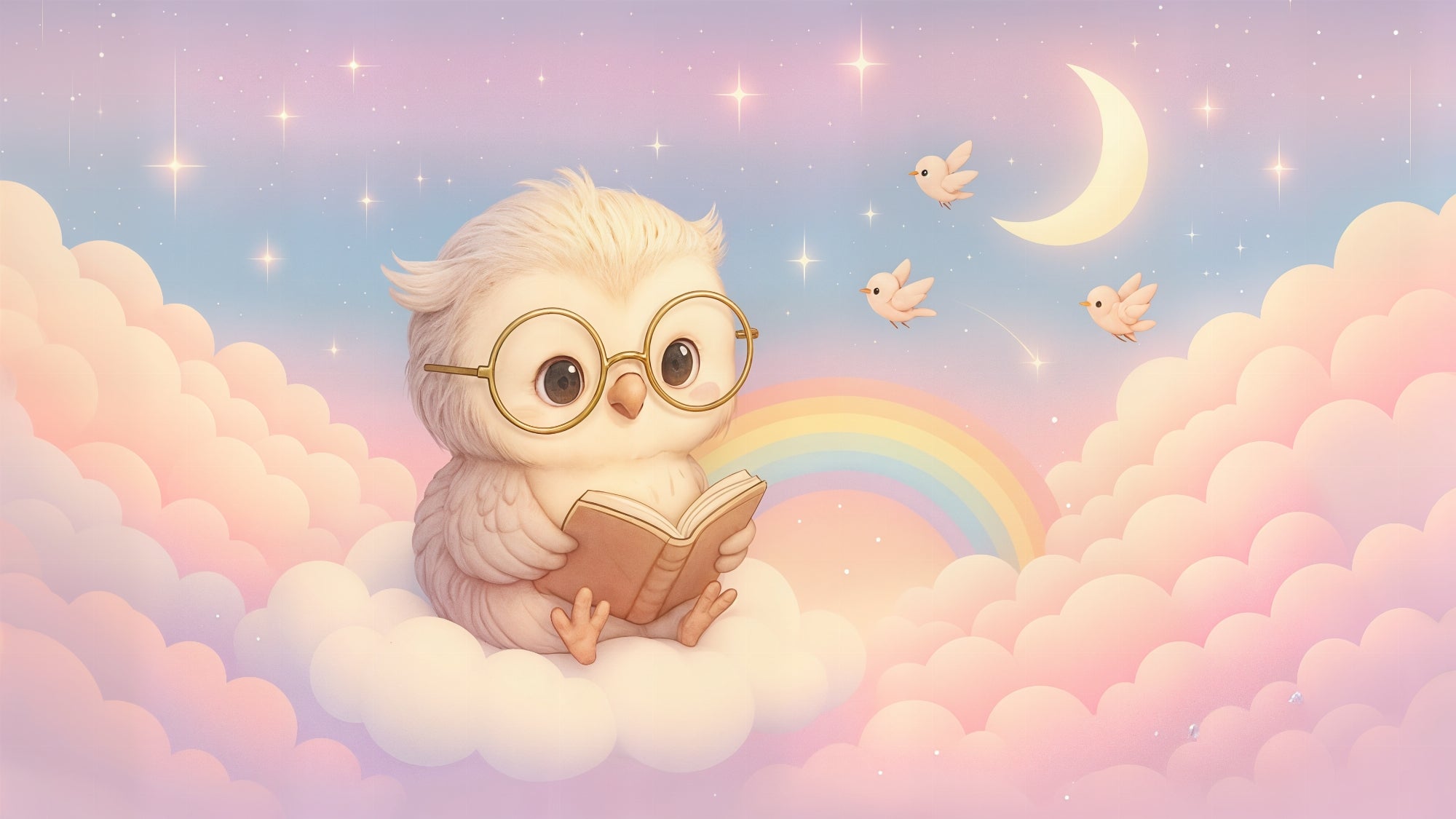 Detailed dreamy owl mural wallpaper design pattern with celestial elements by Kids-Mundo