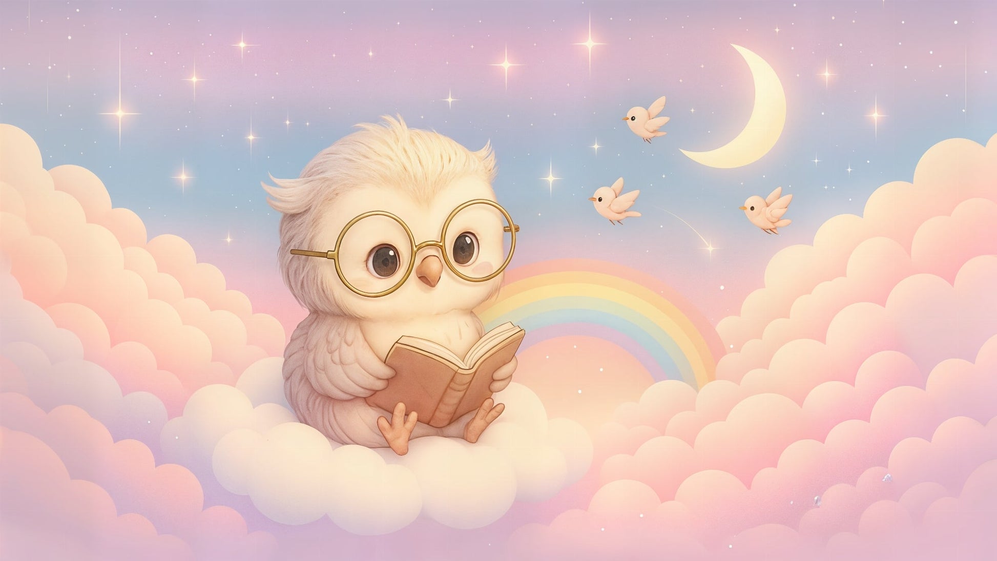 Detailed dreamy owl mural wallpaper design pattern with celestial elements by Kids-Mundo